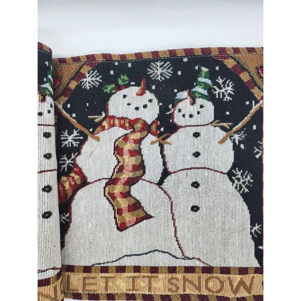 Holiday Style Tapestry Runner Let It Snow Snowman Christmas Decor 13x70 Red Gold